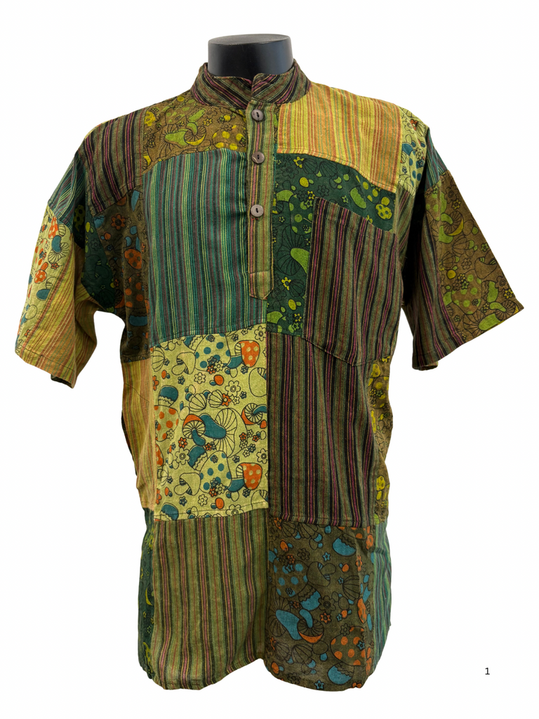 Patchwork Mushroom Print Short Sleeve Shirt