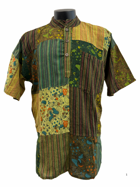 Patchwork Mushroom Print Short Sleeve Shirt