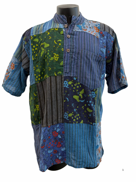 Patchwork Mushroom Print Short Sleeve Shirt