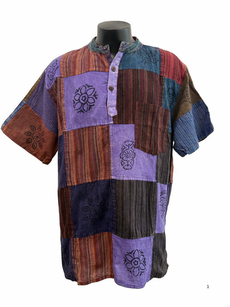 Short sleeve Patchwork Cotton Shirt XXL