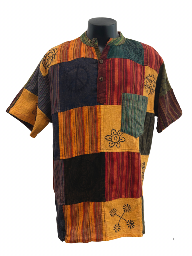 Short sleeve Patchwork Cotton Shirt XXL