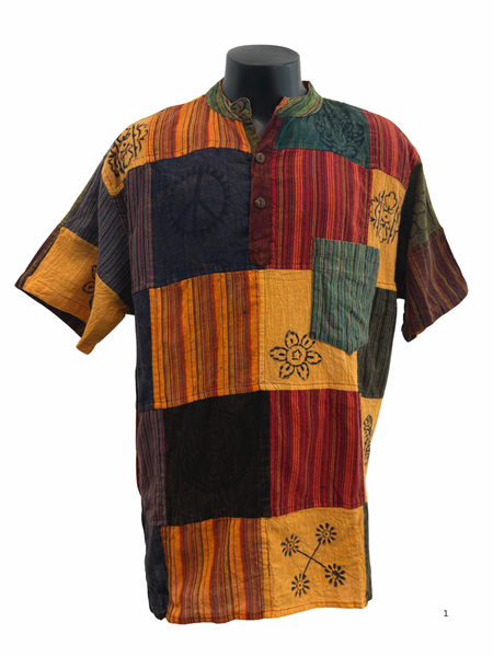 Short sleeve Patchwork Cotton Shirt XXL