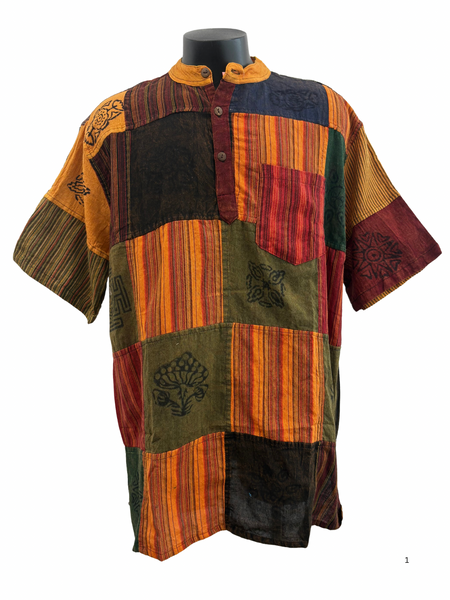 Short sleeve Patchwork Cotton Shirt 3XL