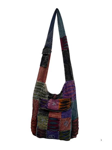 Patchwork razor cut shoulder bag