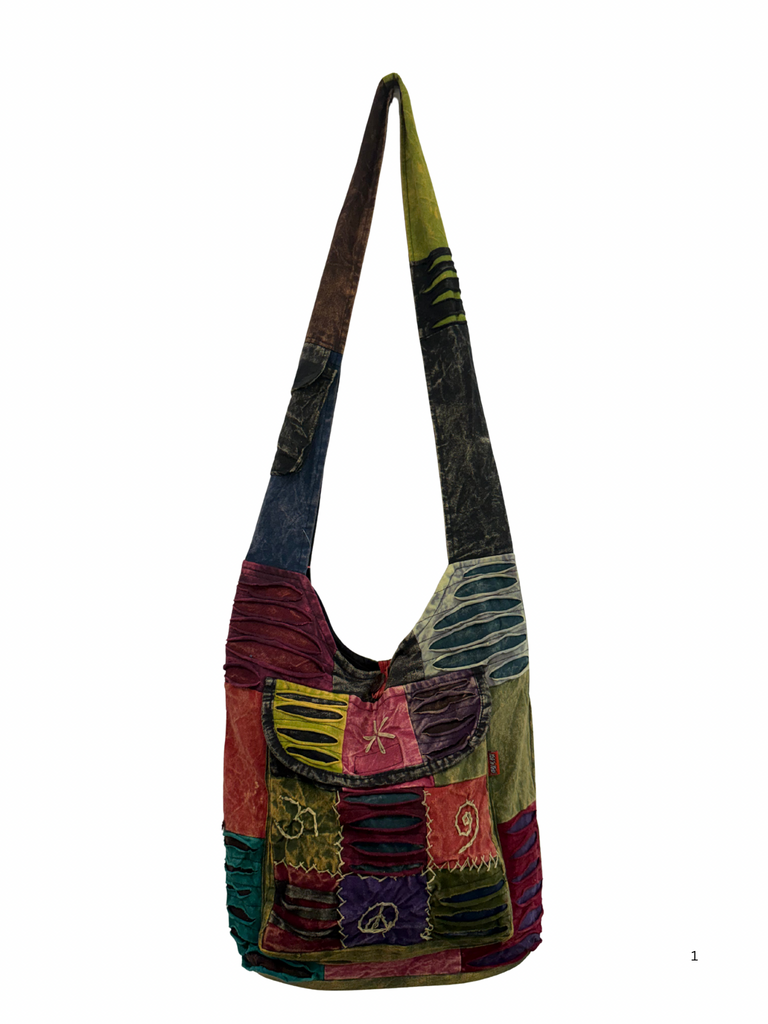 Patchwork razor cut shoulder bag