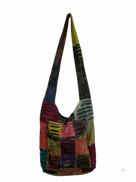Patchwork razor cut shoulder bag