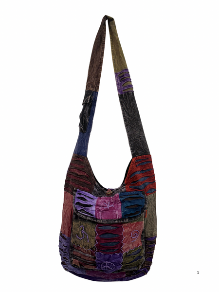 Patchwork razor cut shoulder bag
