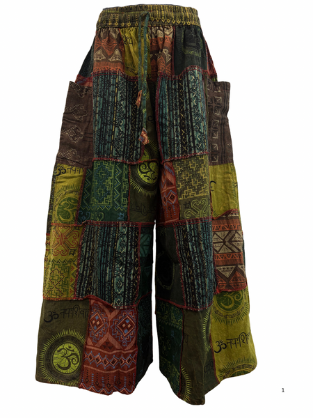 Wide leg patch pants Green