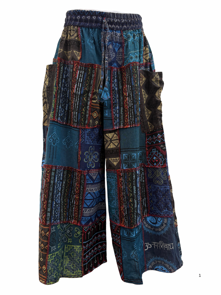 Wide leg patch pants Blue