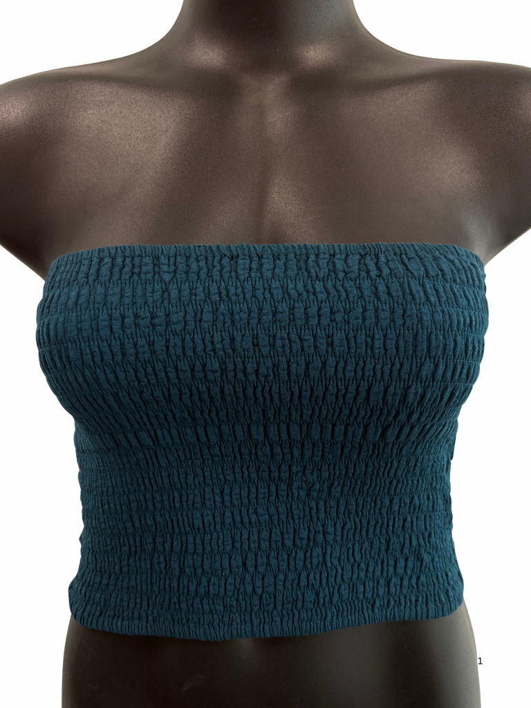 Shirred tube top Teal Blue