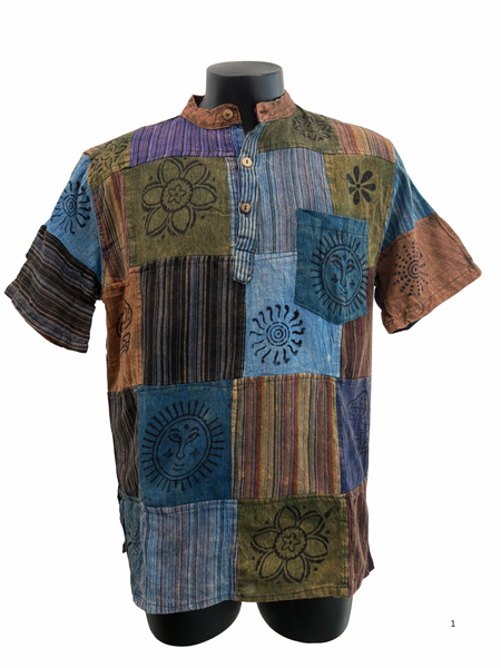 Short sleeve Patchwork Cotton Shirt M