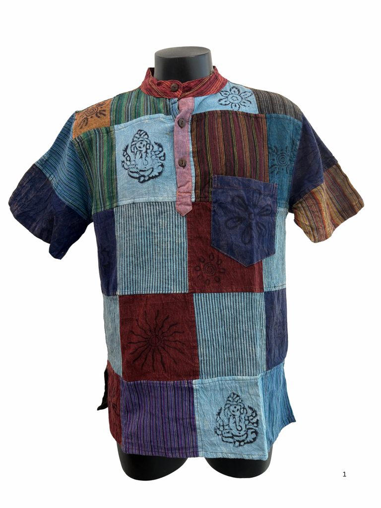 Short sleeve Patchwork Cotton Shirt M