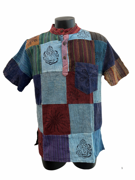 Short sleeve Patchwork Cotton Shirt M