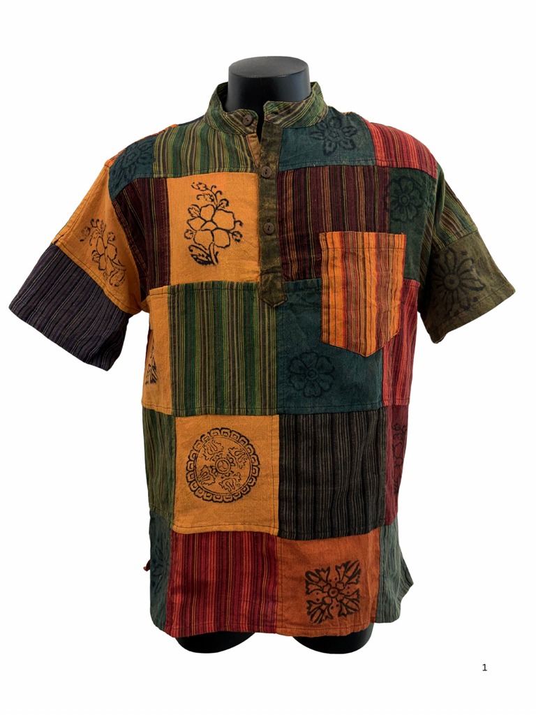 Short sleeve Patchwork Cotton Shirt M