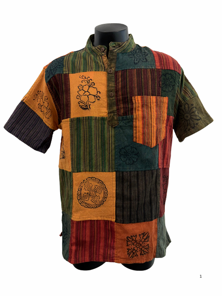 Short sleeve Patchwork Cotton Shirt M