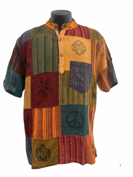 Short sleeve Patchwork Cotton Shirt XL