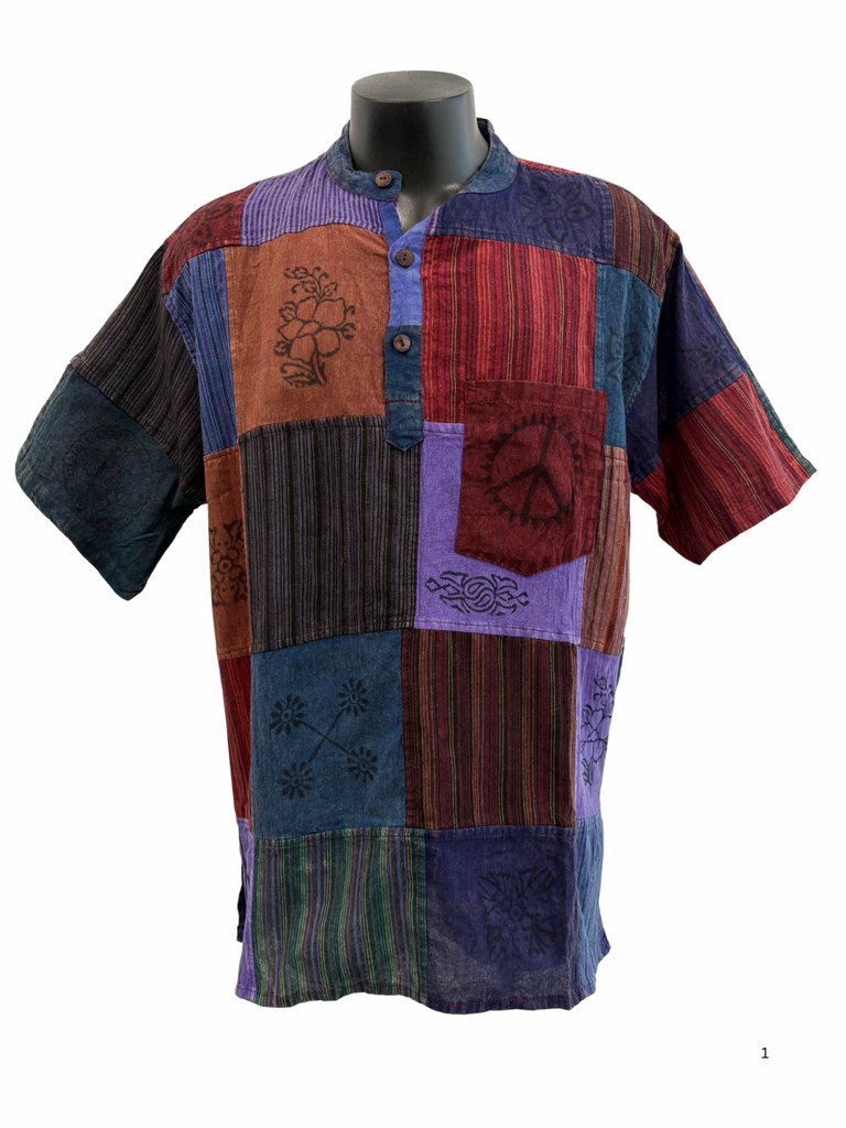Short sleeve Patchwork Cotton Shirt XL