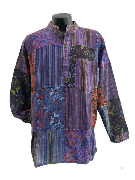 Patchwork Mushroom Print Long Sleeve Shirt