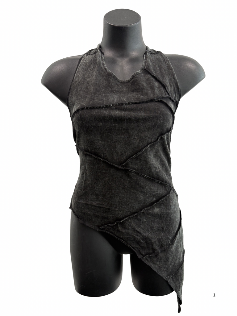 Asymmetric overlocked top charcoal