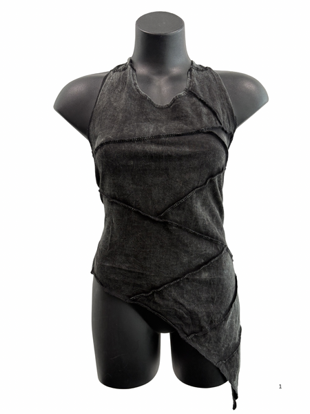Asymmetric overlocked top charcoal
