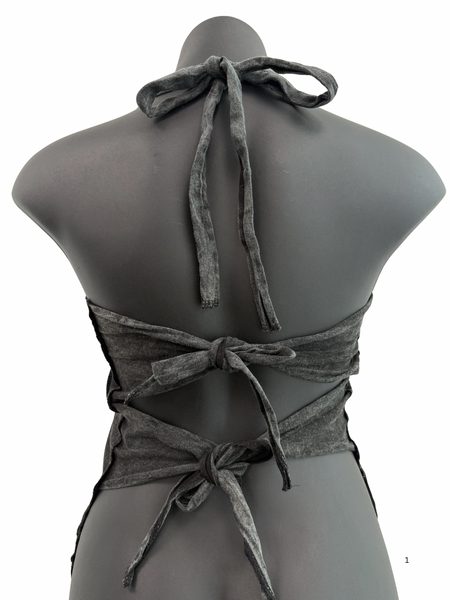Asymmetric overlocked top charcoal