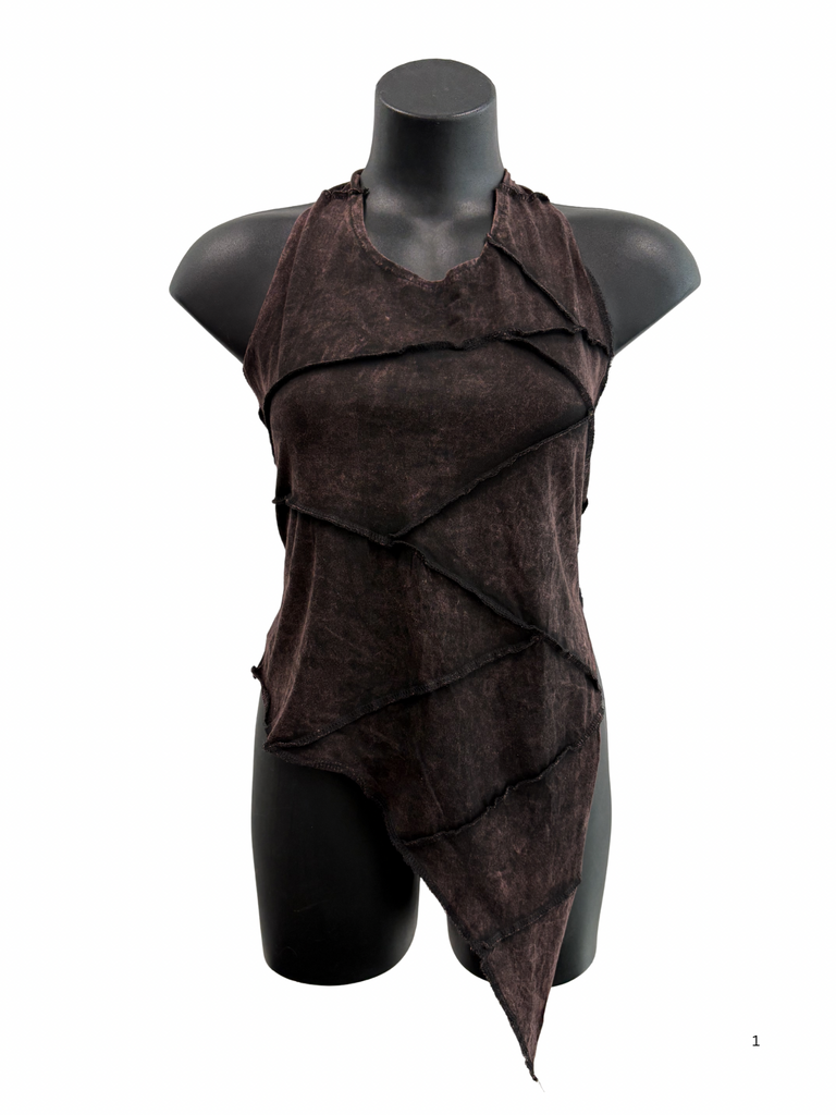 Asymmetric overlocked top brown