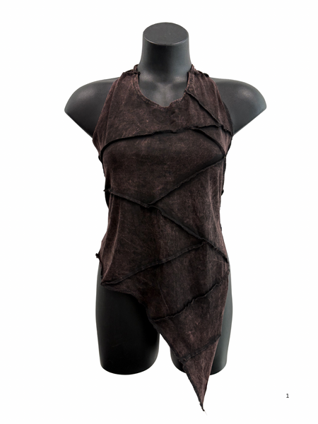 Asymmetric overlocked top brown