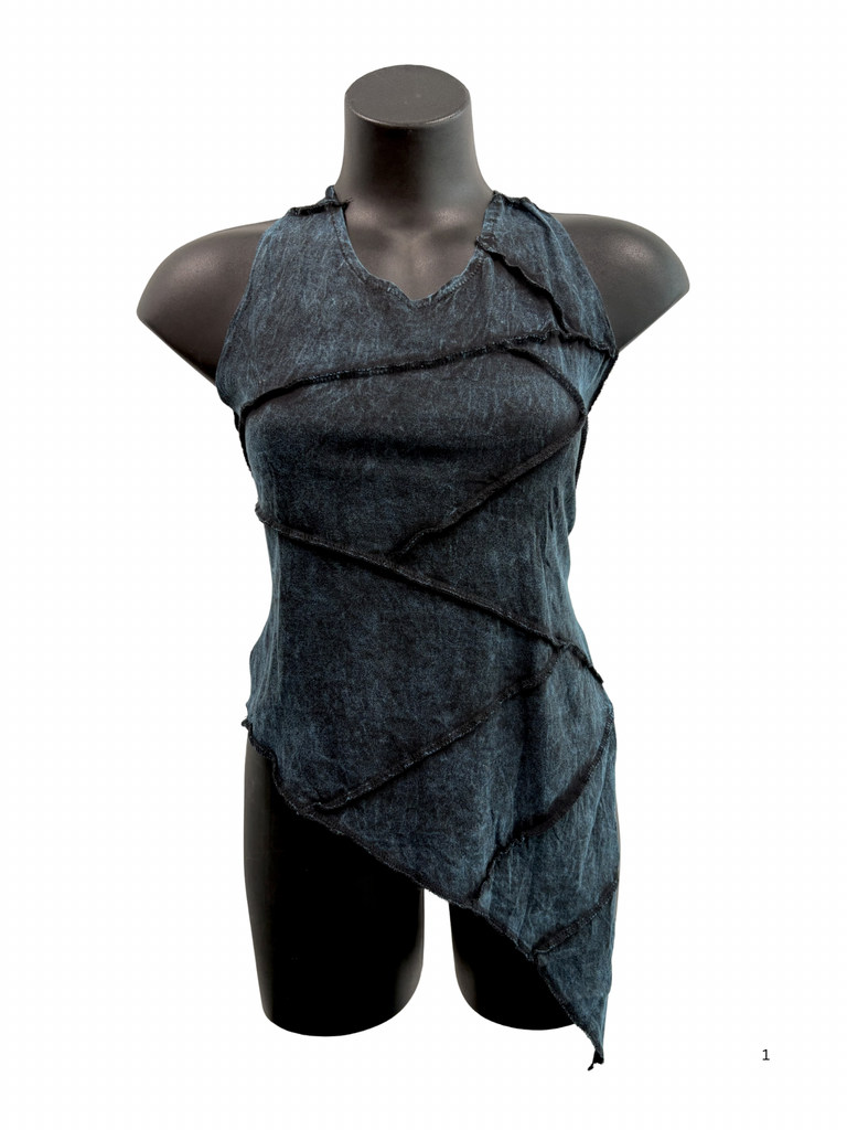 Asymmetric overlocked top blue