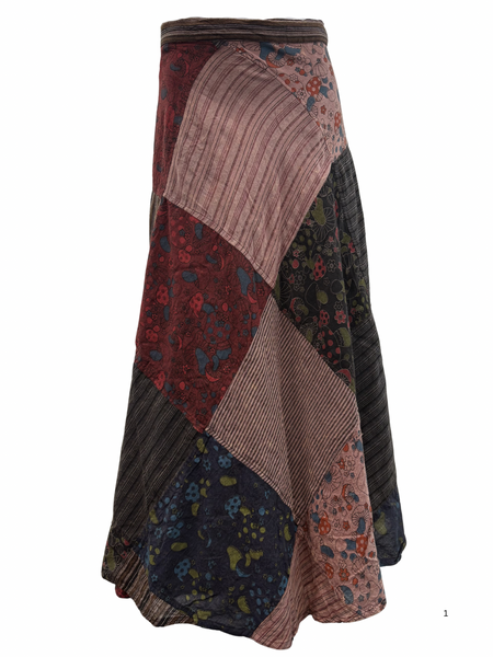 Patchwork Wrap Skirt Brown