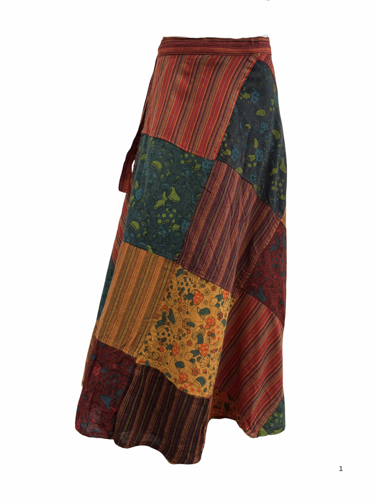 Patchwork Wrap Skirt Red