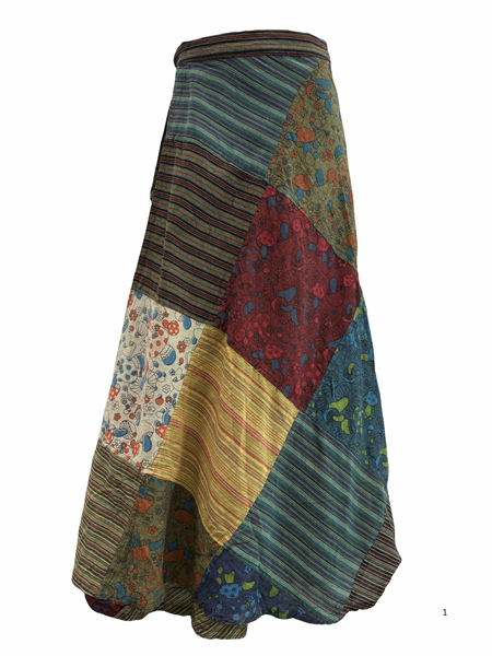 Patchwork Wrap Skirt Green