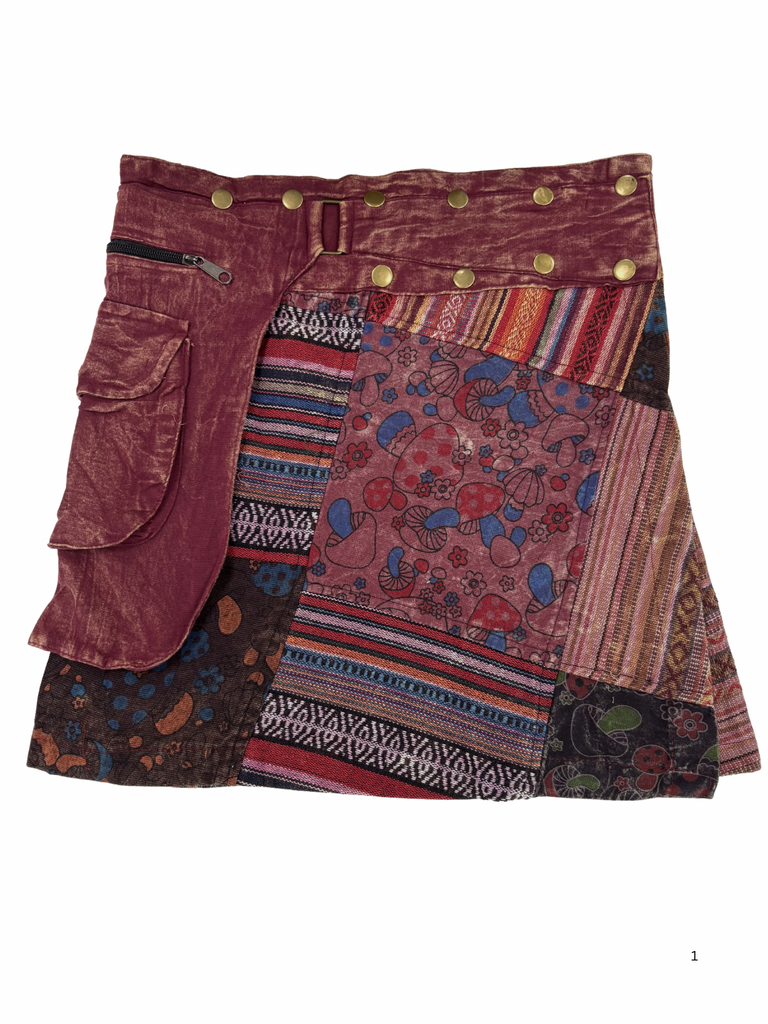 Festival Skirt Patchwork Mushroom Print