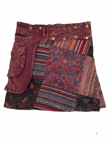 Festival Skirt Patchwork Mushroom Print