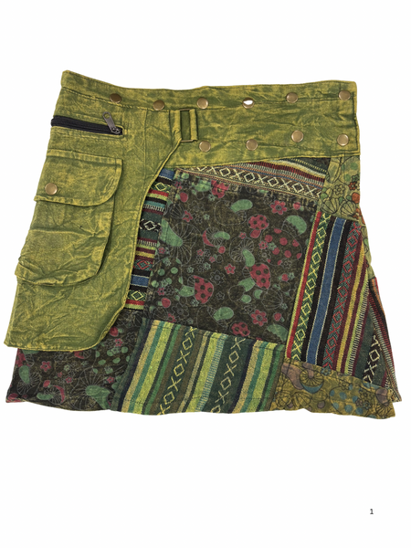 Festival Skirt Patchwork Mushroom Print