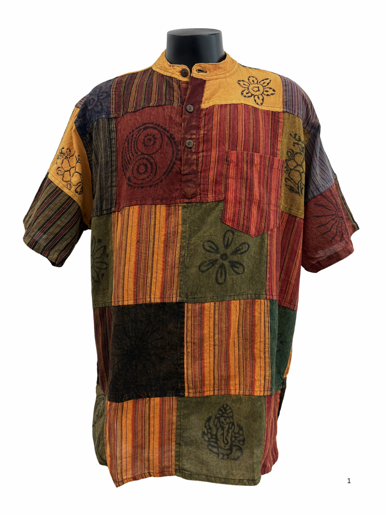 Short sleeve Patchwork Cotton Shirt 3XL