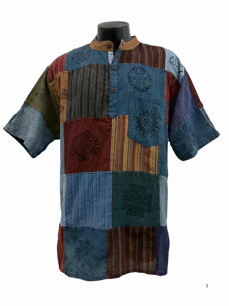 Short sleeve Patchwork Cotton Shirt 3XL