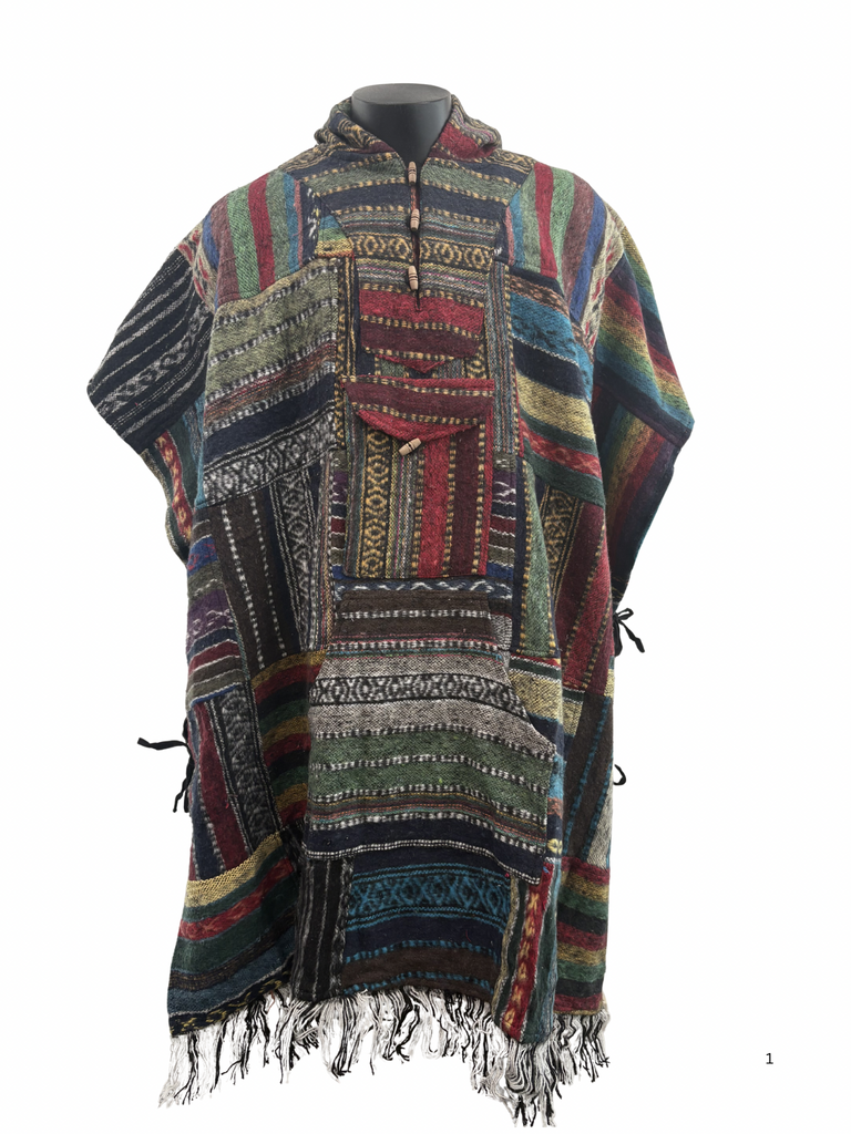 Patchwork Brushed Gheri cotton Poncho