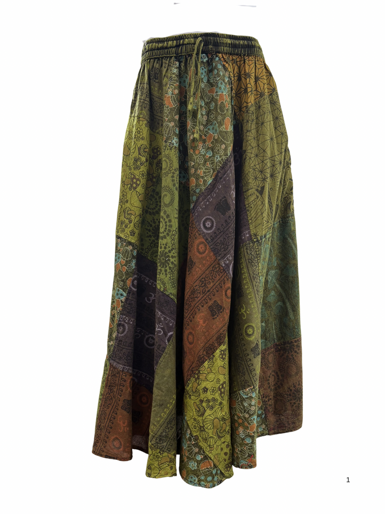 Long Patchwork skirt green