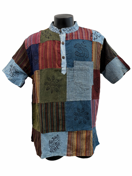 Short sleeve Patchwork Cotton Shirt L