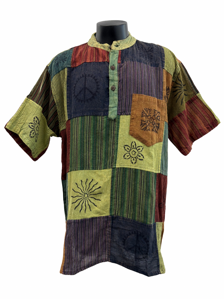 Short sleeve Patchwork Cotton Shirt 3XL