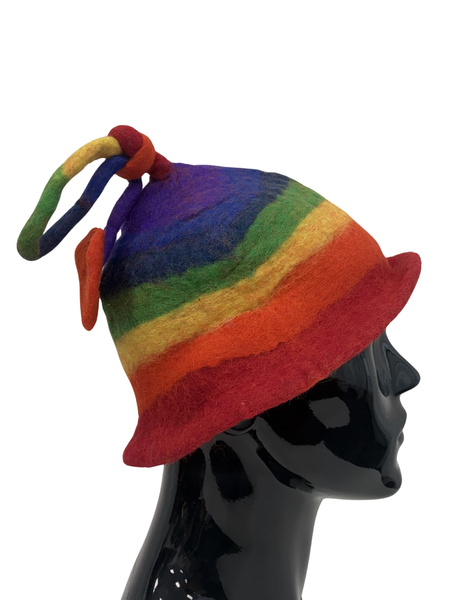Felted Wool winter hat rainbow