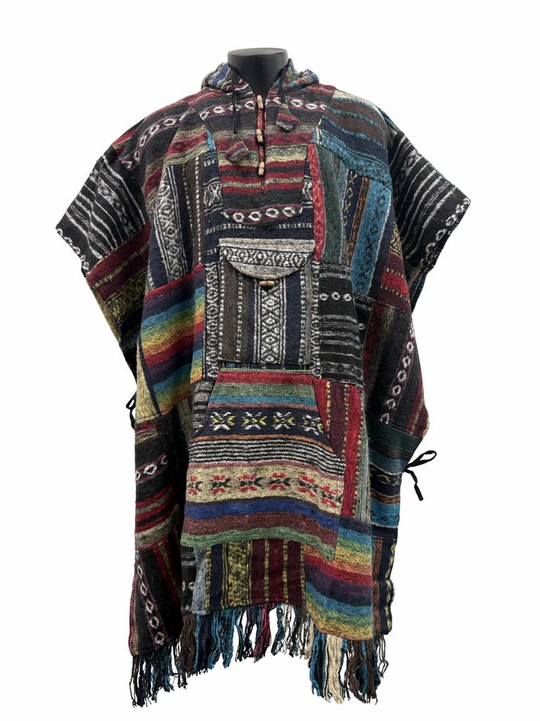Patchwork Brushed Gheri cotton poncho