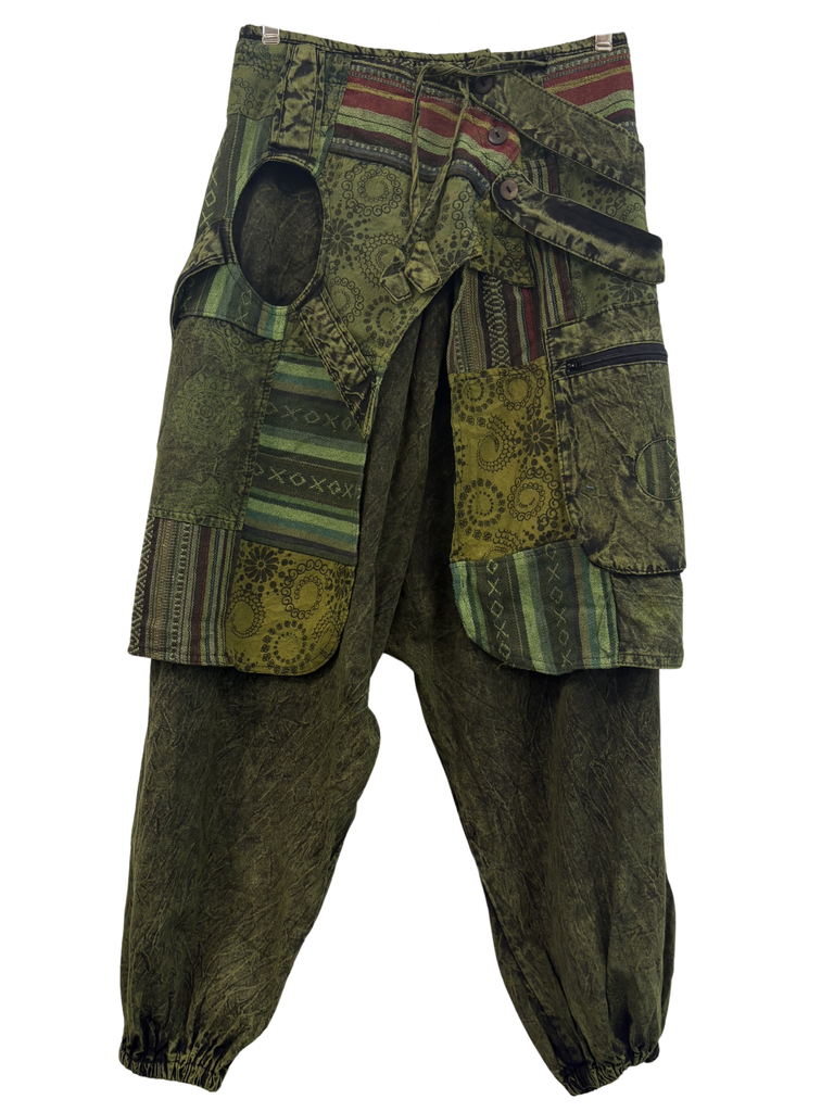 Doof Pants with patchwork wrap green