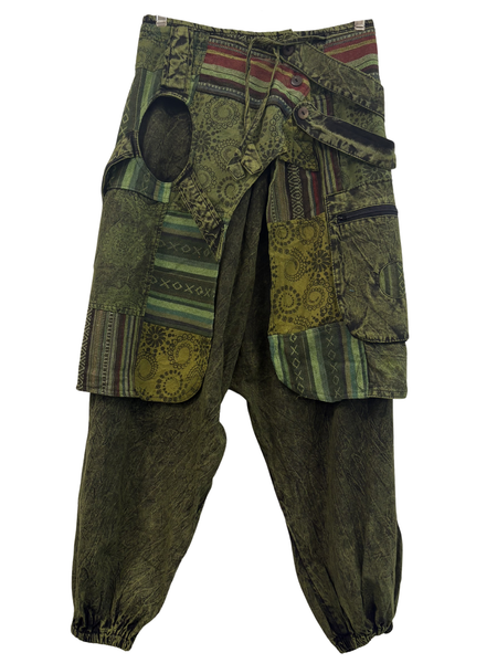 Doof Pants with patchwork wrap green