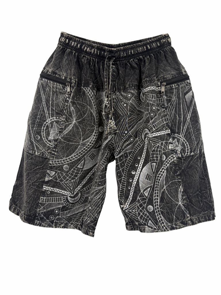 Stonewashed Geo print shorts Charcoal