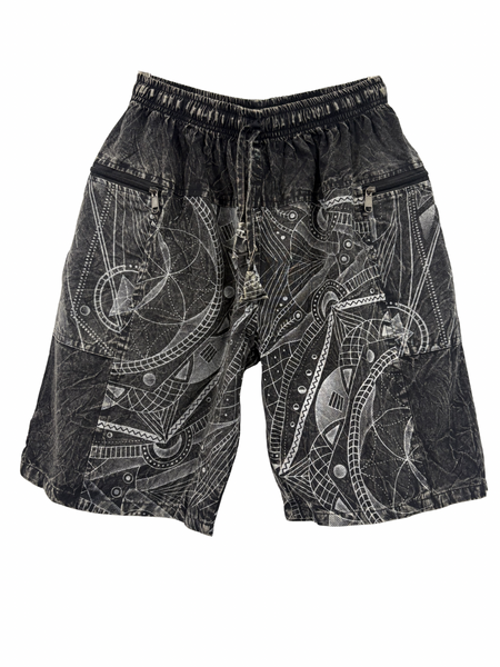 Stonewashed Geo print shorts Charcoal