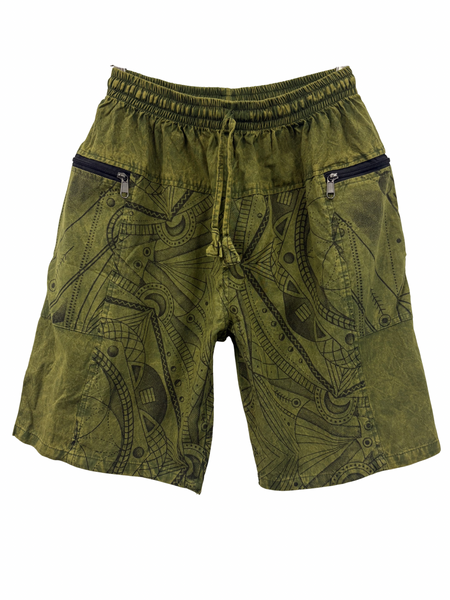 Stonewashed Geo print shorts Green