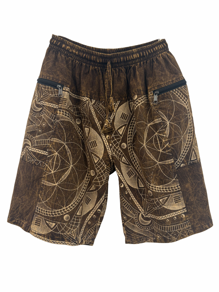 Stonewashed Geo print shorts Brown