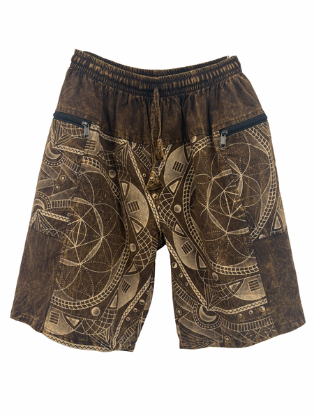 Stonewashed Geo print shorts Brown