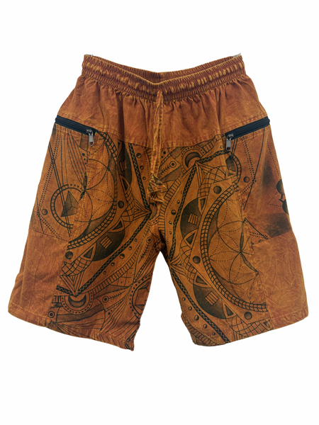 Stonewashed Geo print shorts Orange